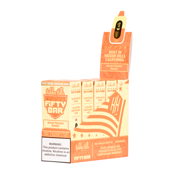5 Pack of Sour Peach Ringz HIDDEN HILLS X Fifty Bar 20k