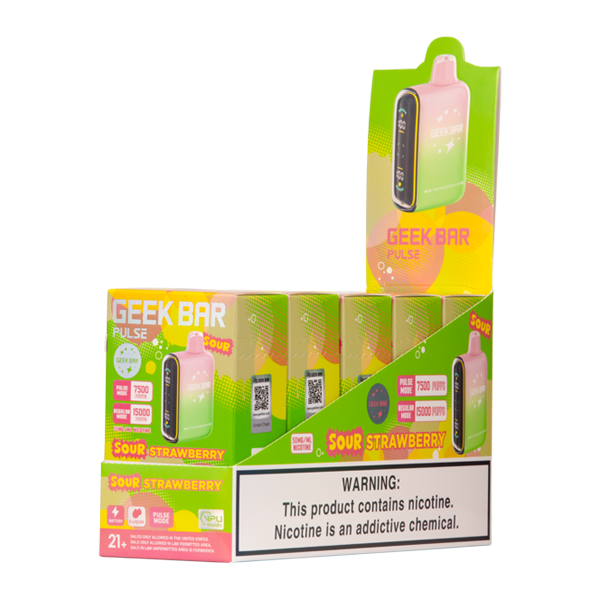 5 Bundle Sour Strawberry Geek Bar Pulse Vape for Vaping.com