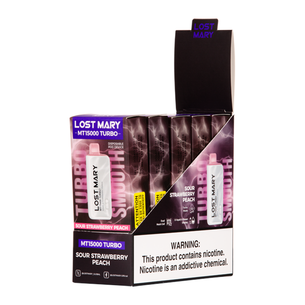 5 Pack of Sour Strawberry Peach LOST MARY MT15000 TURBO
