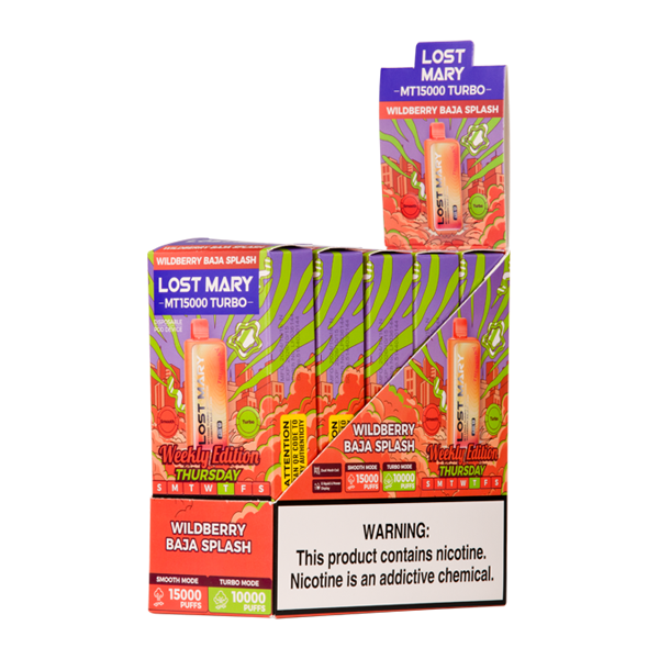 5 Pack Wildberry Baja Splash Lost Mary MT15000 Turbo Vape