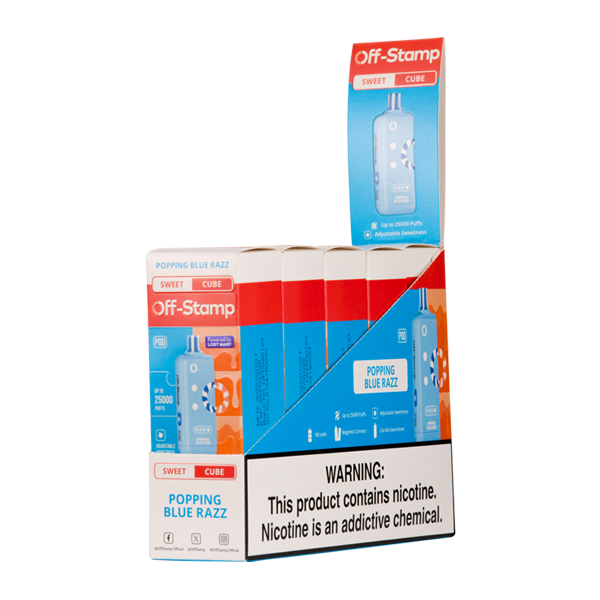 5 Pack of Popping Blue Razz OFF STAMP X-Cube Disposable SWEET