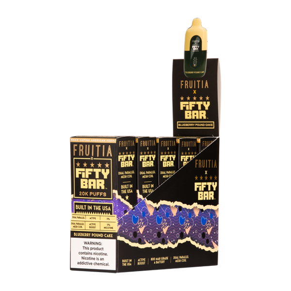 5 Pack of Blueberry Pound Cake FRUITIA X Fifty Bar 20k for Vaping.com