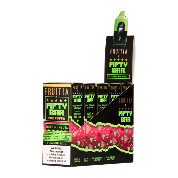 5 Pack of Strawberry Beltz FRUITIA X Fifty Bar 20K Vape Flavor