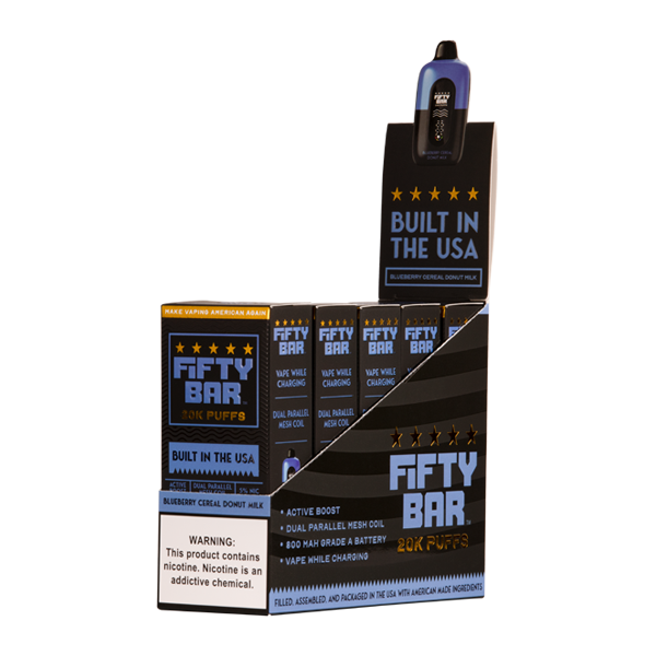 5 Pack of Blueberry Cereal Donut Milk Fifty Bar 20K Vape