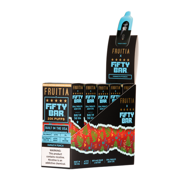 5 Pack of Hawaii'n Punch FRUITIA X Fifty Bar 20K for Vaping.com