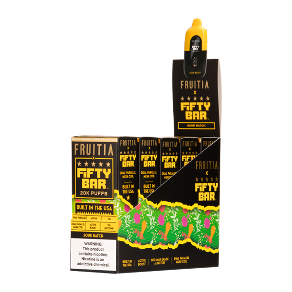 5 Pack of Sour Batch FRUITIA X Fifty Bar 20K Vape Flavor