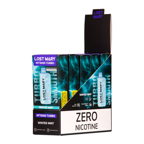 5 Pack of Nicotine-Free Winter Mint Lost Mary MT15000 Vape