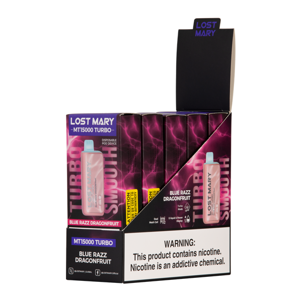 Blue Razz Dragonfruit LOST MARY MT15000 TURBO Vape Bundle