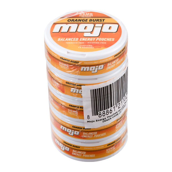 Mojo 50mg caffeine Orange Burst Energy Pouches sleeve