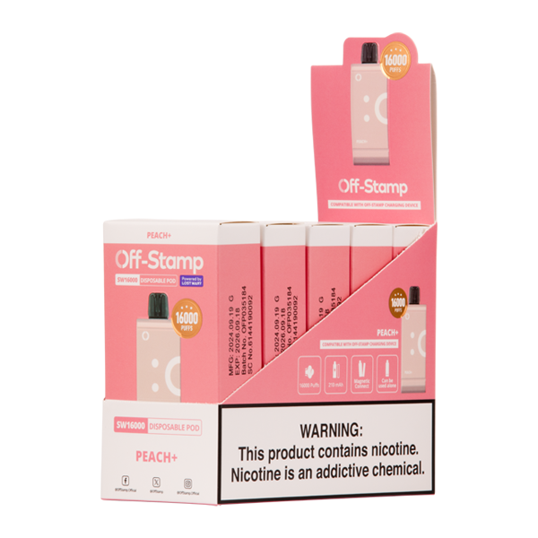 5 Pack Peach+ Off Stamp SW16000 Disposable for Vaping.com