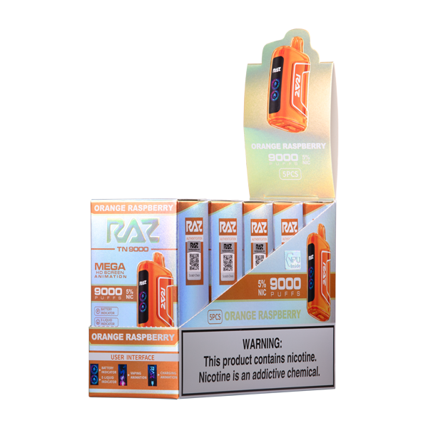 Raz Tn9000 Orange Raspberry Vape 5 Pack