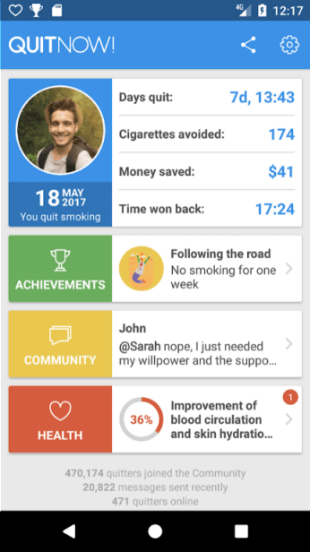 The Quit Now stop smoking app for iOS and Android